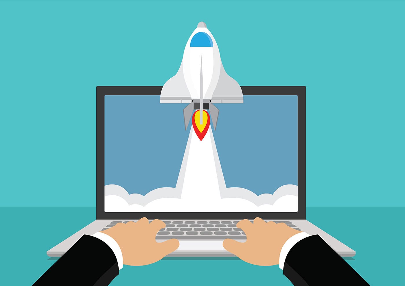 cartoon of man launching a website cartoon of man launching a website
